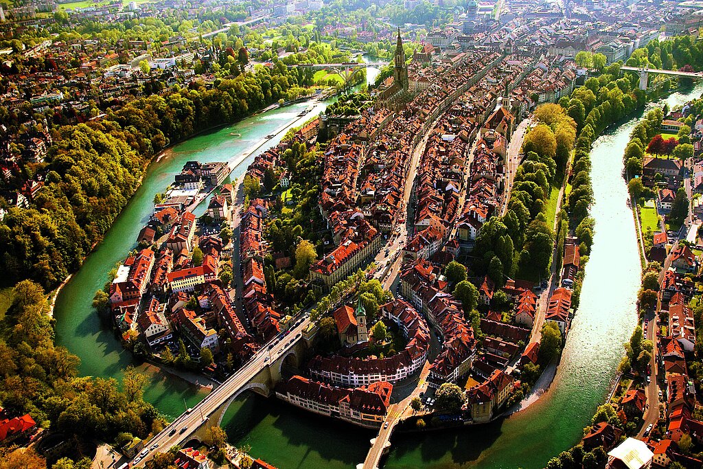 <p>Luftaufnahme von der Altstadt in Bern.</p>