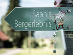 Panneau indicateur pour le sentier thématique de découverte des montagnes de Saani.