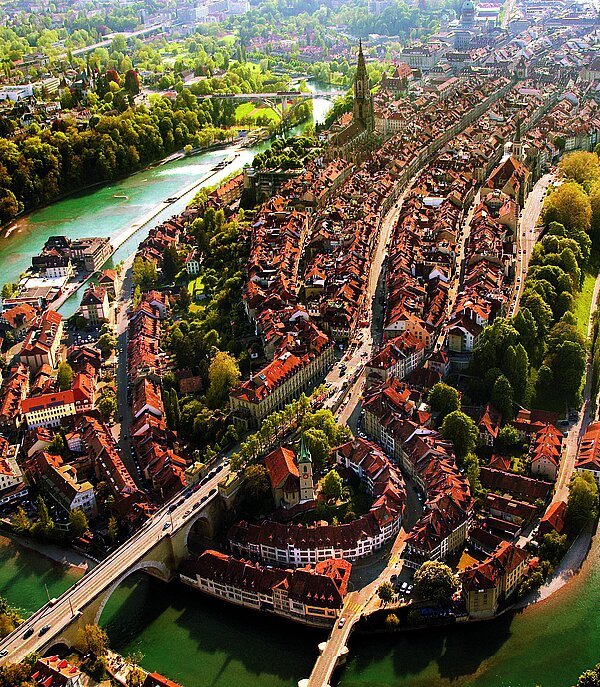 Aerial view of the old town in Bern.